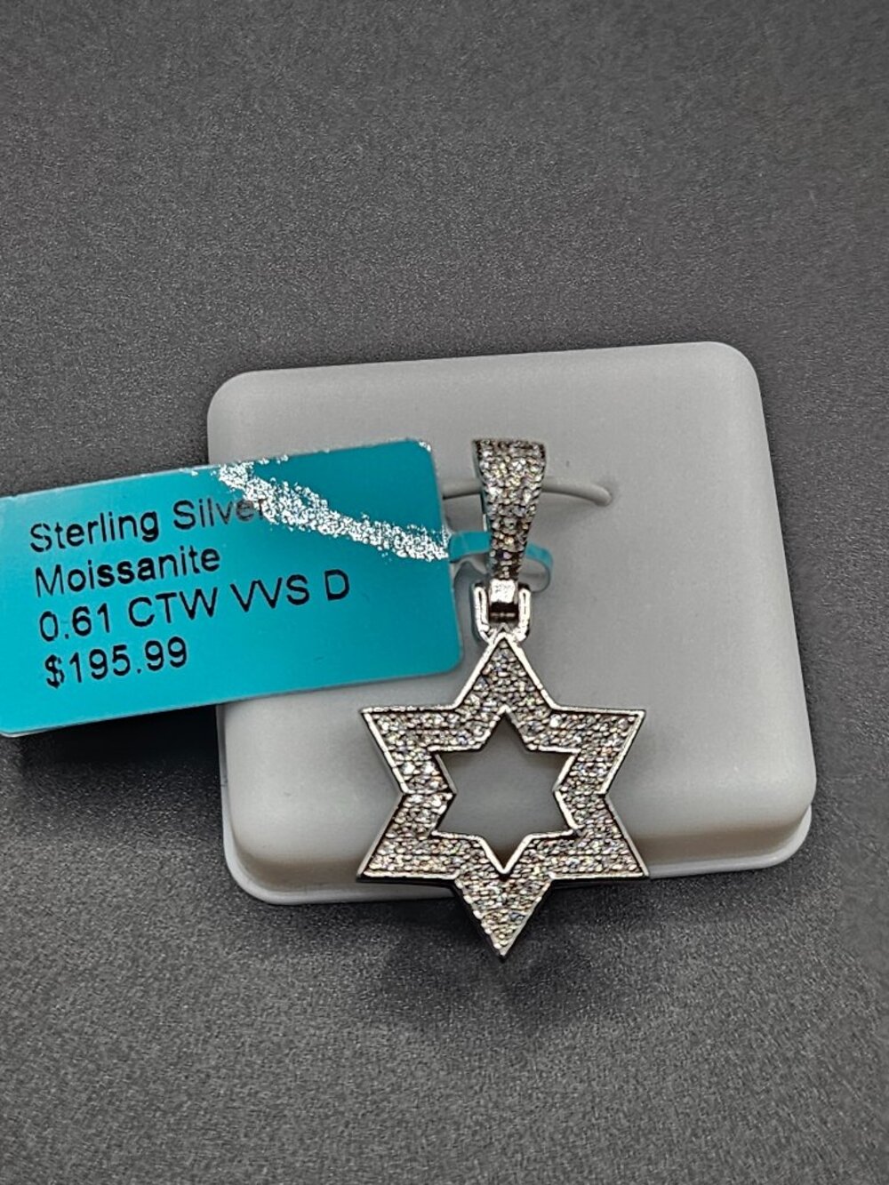 925 sterling silver moissanite star of david iced pendant 0.61ctw vvs d color